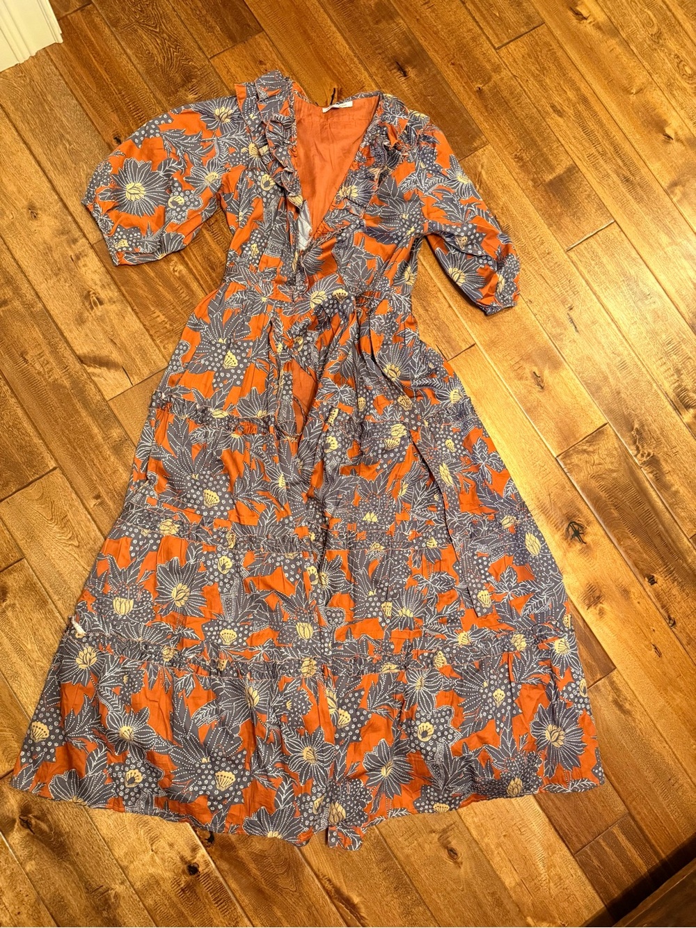 LOVE THE LABEL orange floral wrap dress